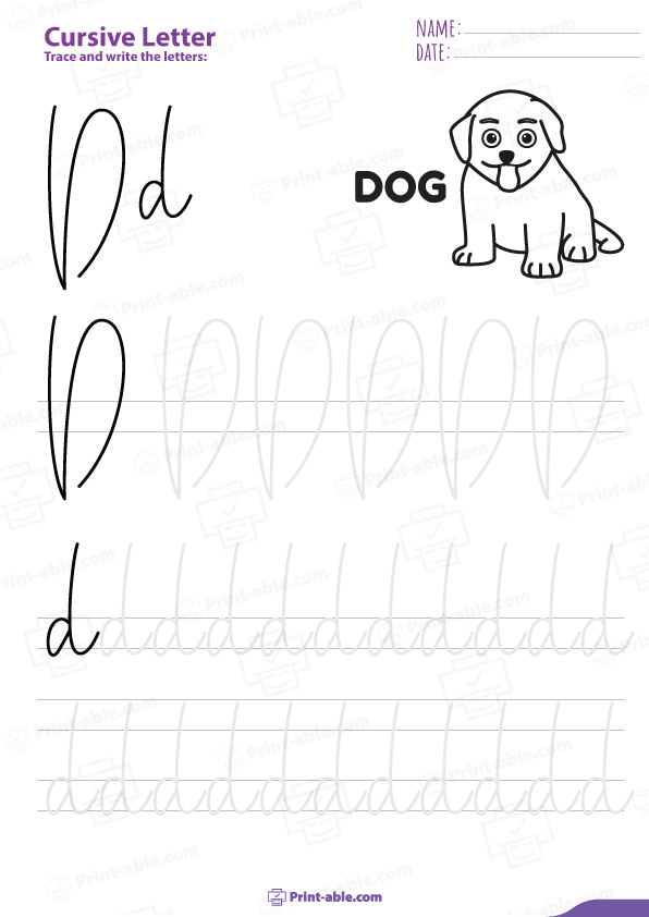 Cursive Letter D Worksheets Printable