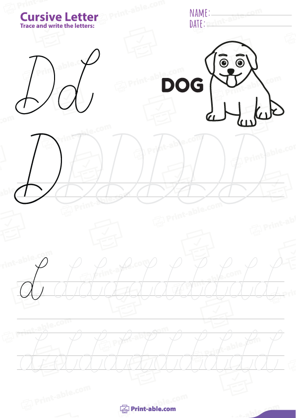Cursive Letter D Worksheets Printable