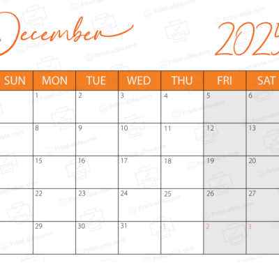 December 2025 Calendar Printable