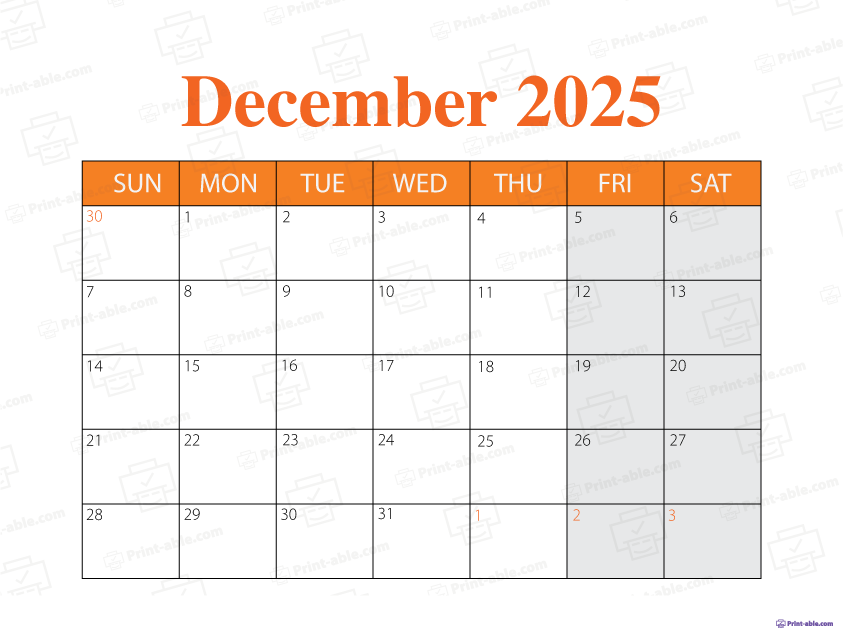 December 2025 Calendar Printable