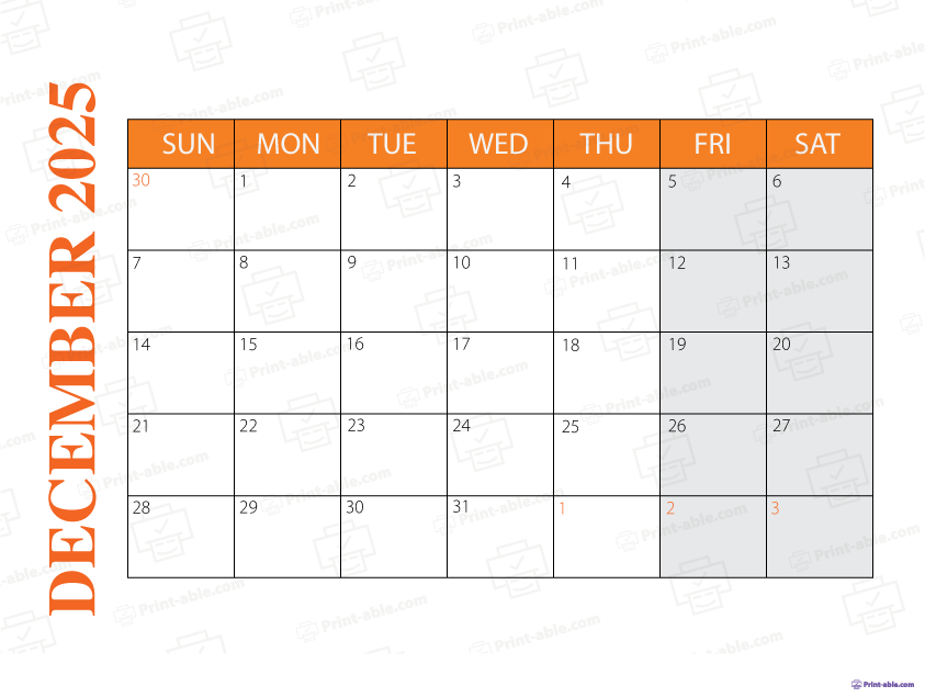December 2025 Calendar Printable