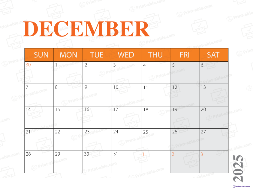 December 2025 Calendar Printable