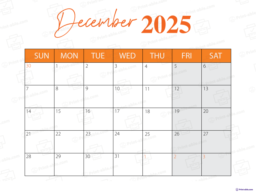 December 2025 Calendar Printable