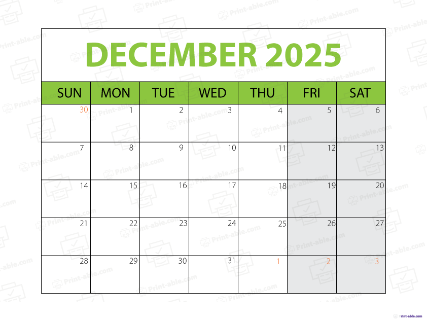 December 2025 Calendar Printable
