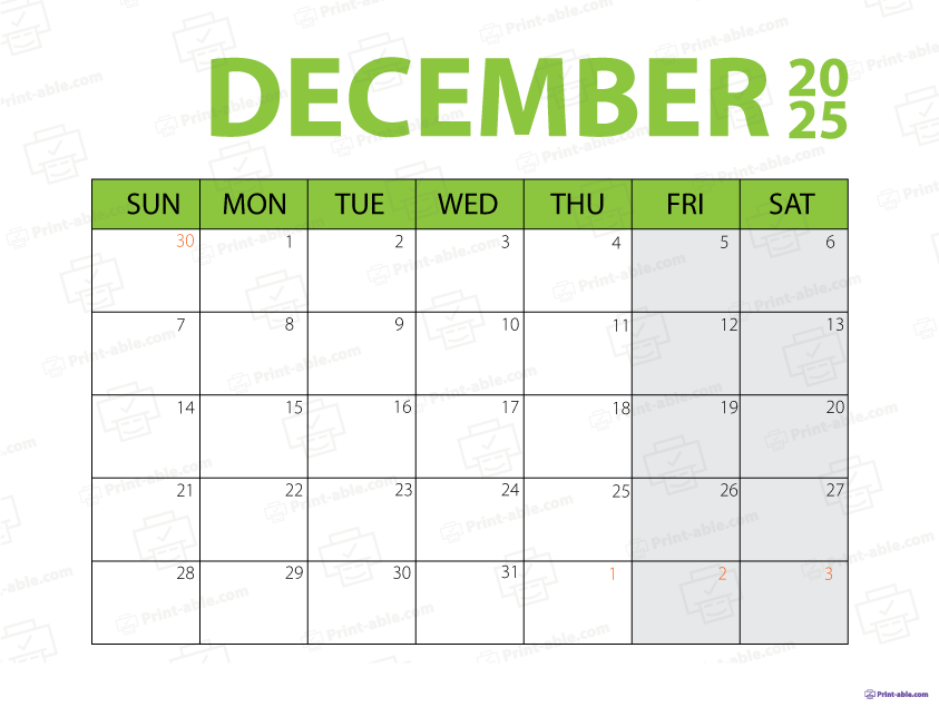 December 2025 Calendar Printable
