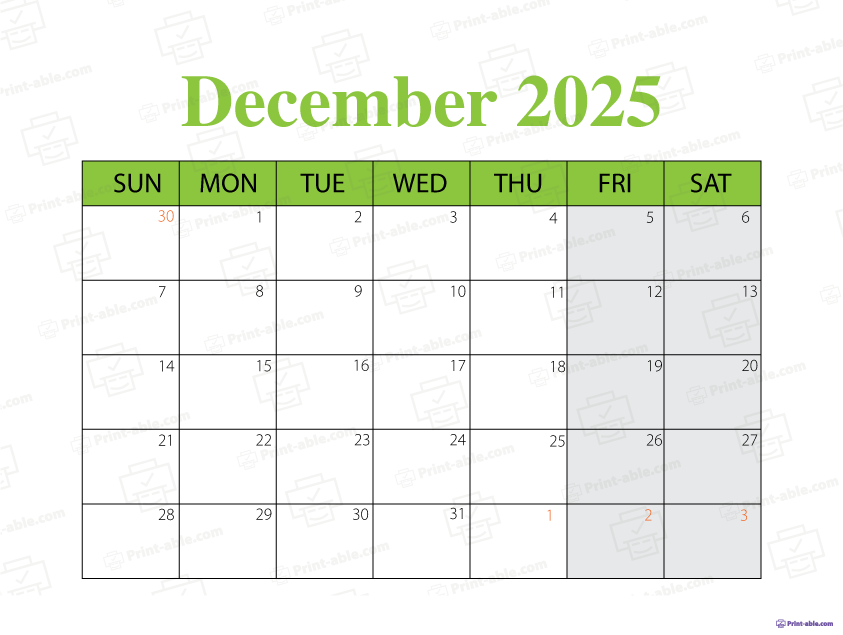 December 2025 Calendar Printable