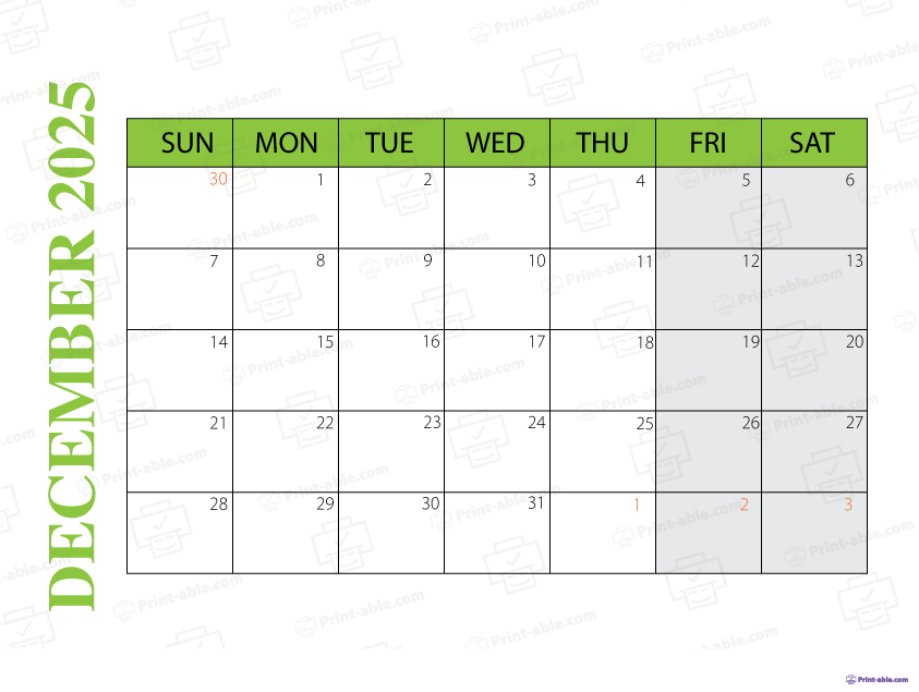 December 2025 Calendar Printable