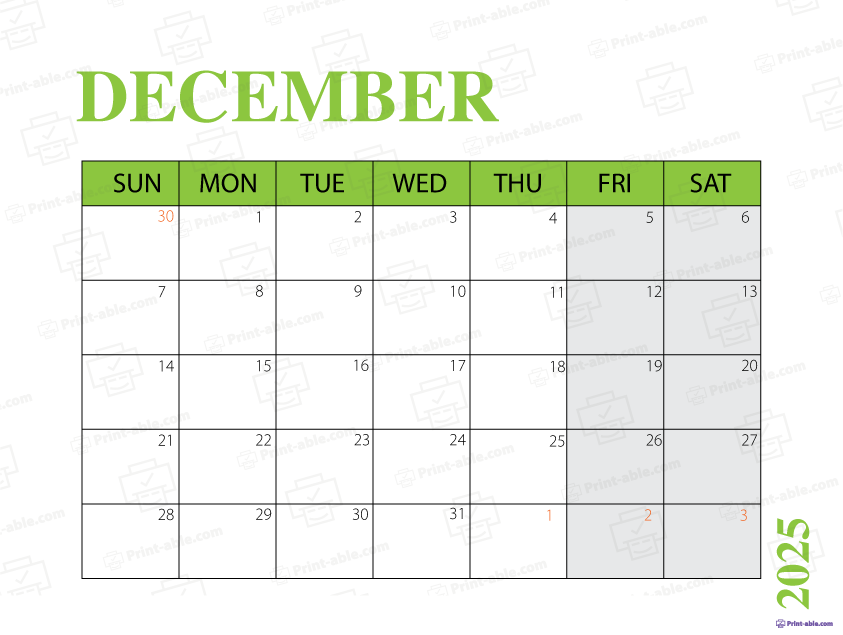 December 2025 Calendar Printable