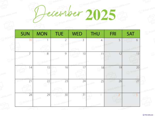 December 2025 Calendar Printable 1604