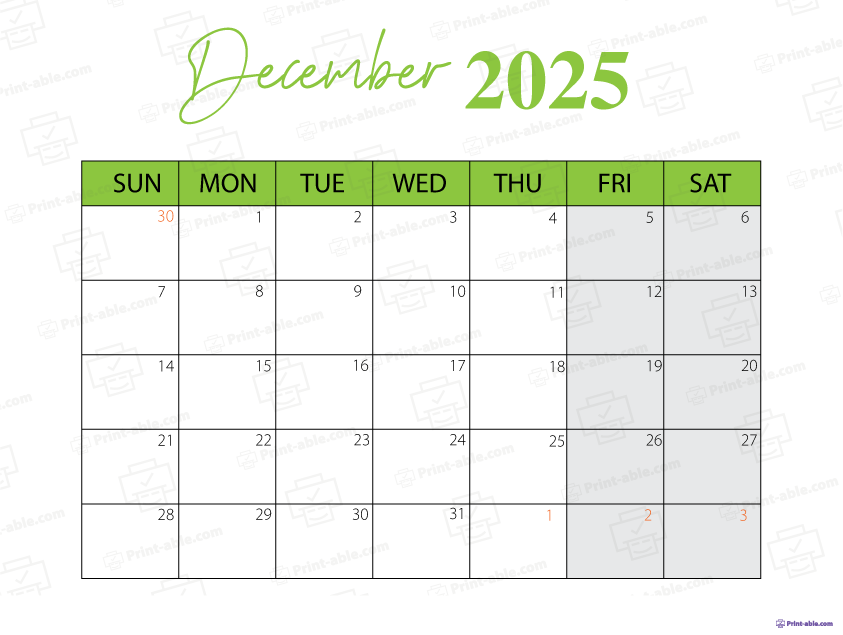 December 2025 Calendar Printable