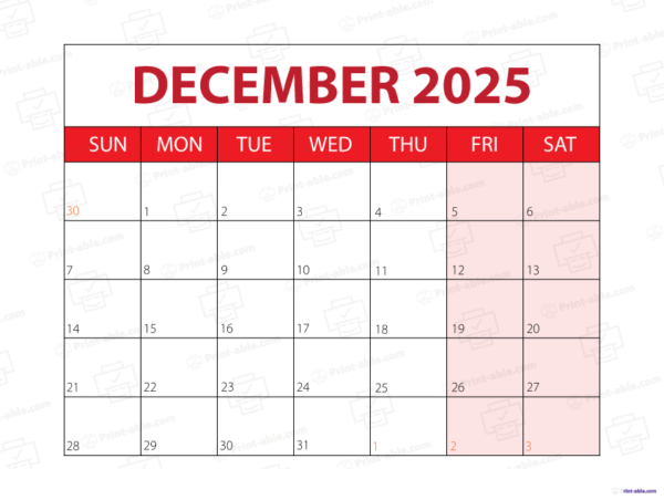 December 2025 Calendar Printable 1605