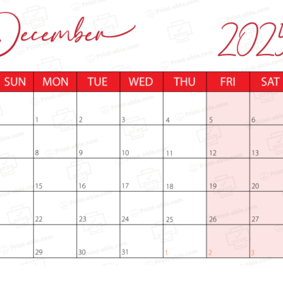 December 2025 Calendar Printable