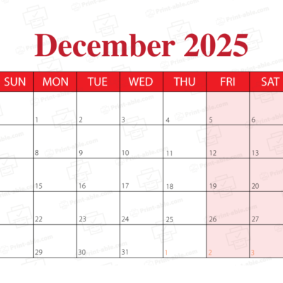 December 2025 Calendar Printable