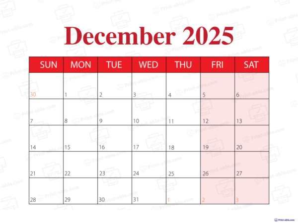 December 2025 Calendar Printable