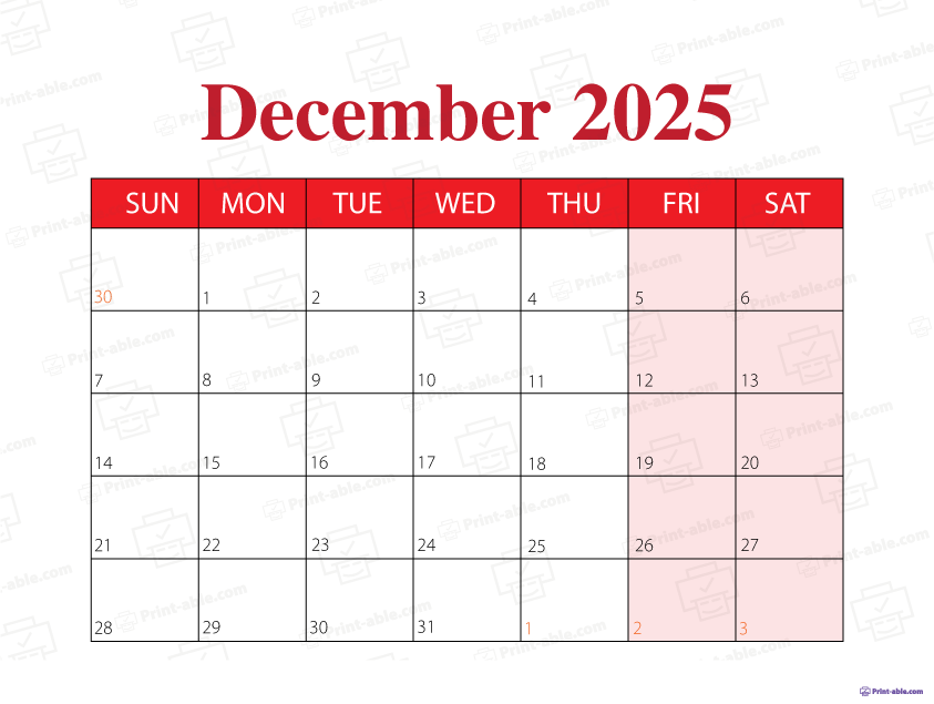 December 2025 Calendar Printable
