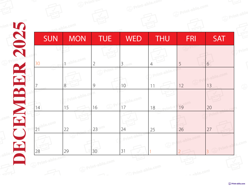 December 2025 Calendar Printable