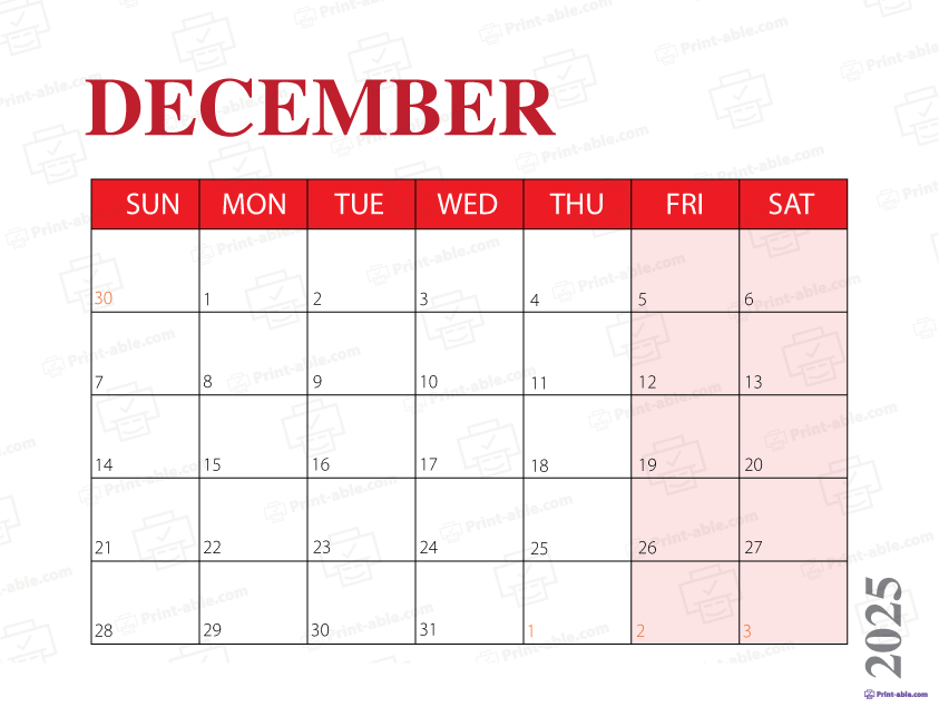 December 2025 Calendar Printable