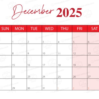 December 2025 Calendar Printable