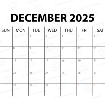 December 2025 Calendar Printable