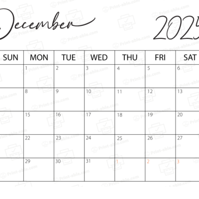 December 2025 Calendar Printable