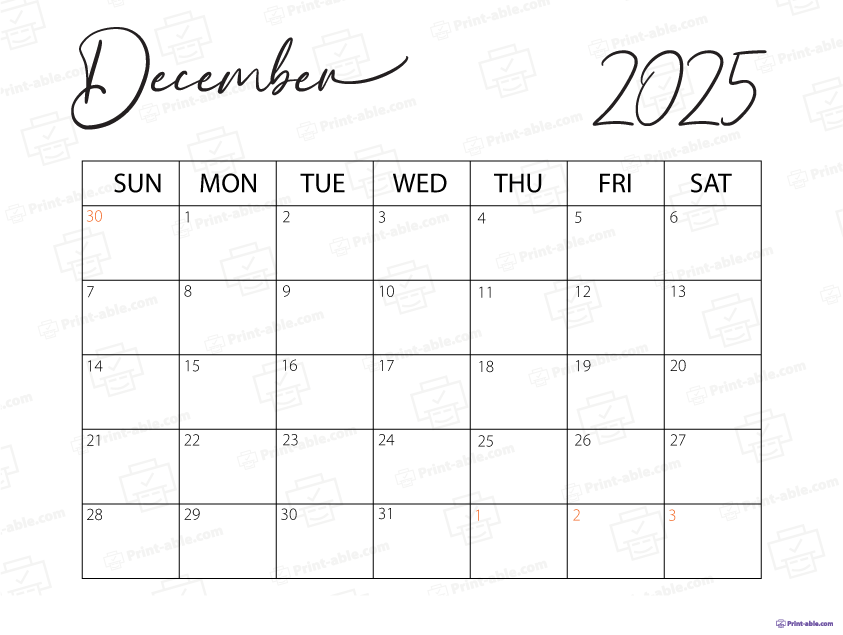 December 2025 Calendar Printable