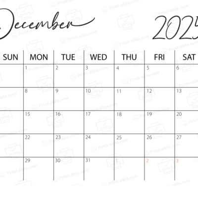 December 2025 Calendar Printable