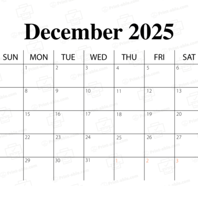 December 2025 Calendar Printable