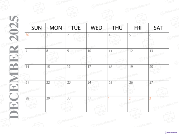 December 2025 Calendar Printable