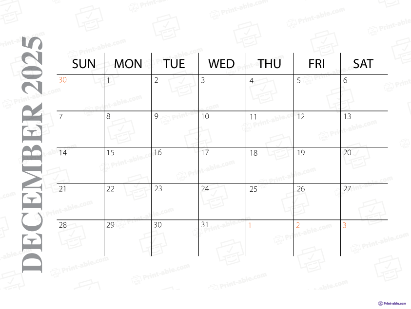 December 2025 Calendar Printable