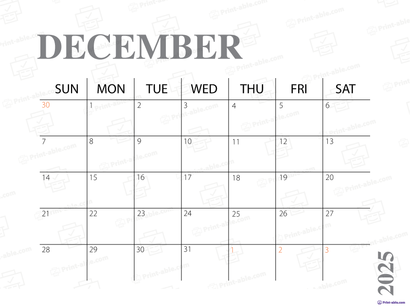 December 2025 Calendar Printable