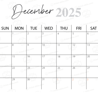December 2025 Calendar Printable