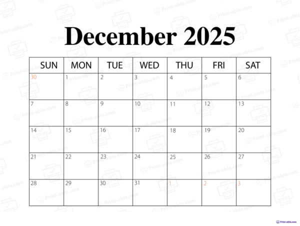 December 2025 Calendar Printable