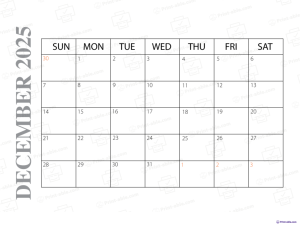 December 2025 Calendar Printable