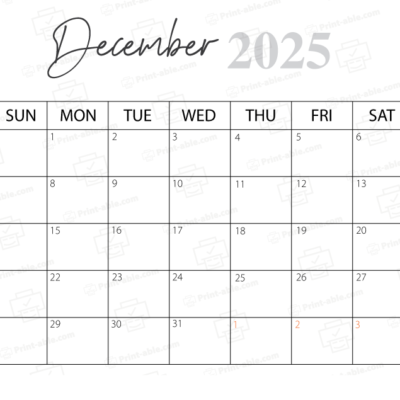 December 2025 Calendar Printable