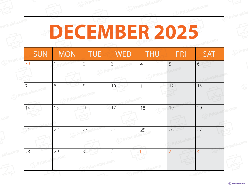 December 2025 Calendar Printable