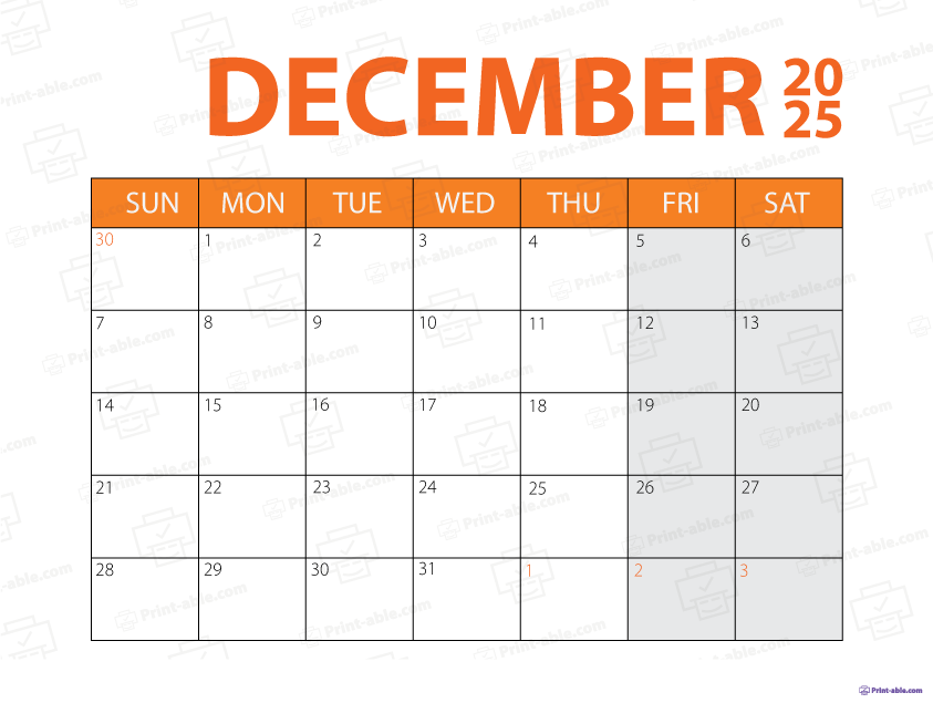 December 2025 Calendar Printable