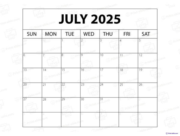 July 2025 Calendar Printable