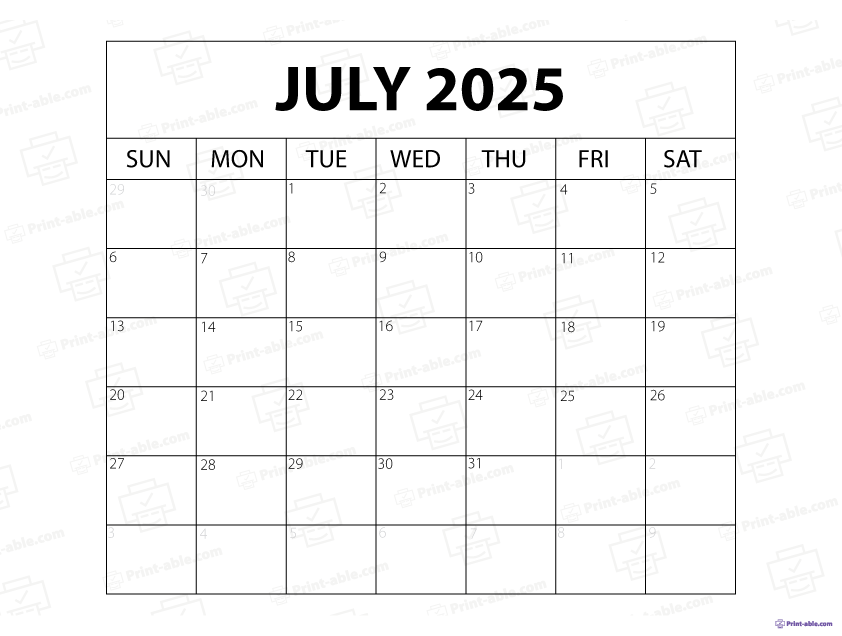 July 2025 Calendar Printable