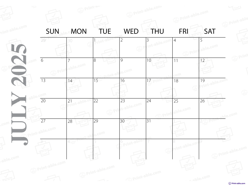 July 2025 Calendar Printable