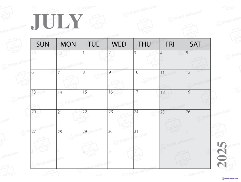 July 2025 Calendar Printable