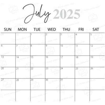 July 2025 Calendar Printable