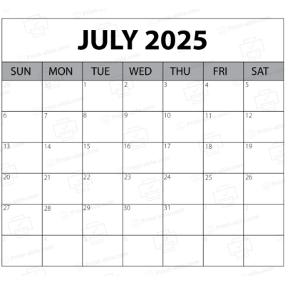 July 2025 Calendar Printable