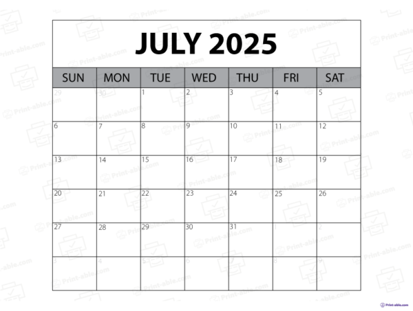 July 2025 Calendar Printable