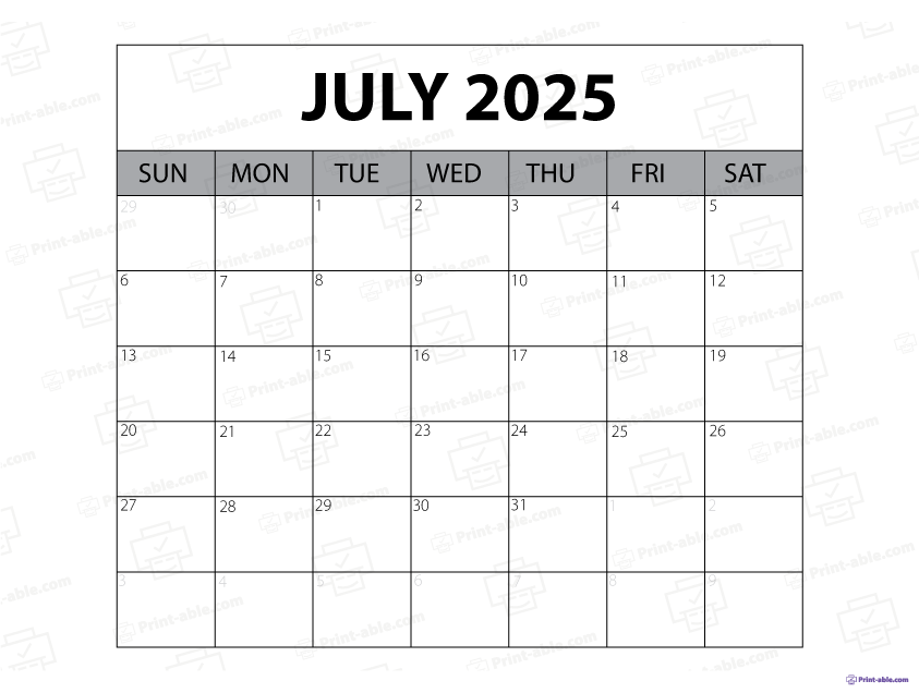 July 2025 Calendar Printable