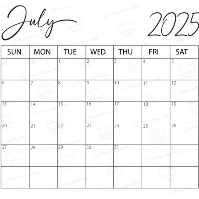 July 2025 Calendar Printable