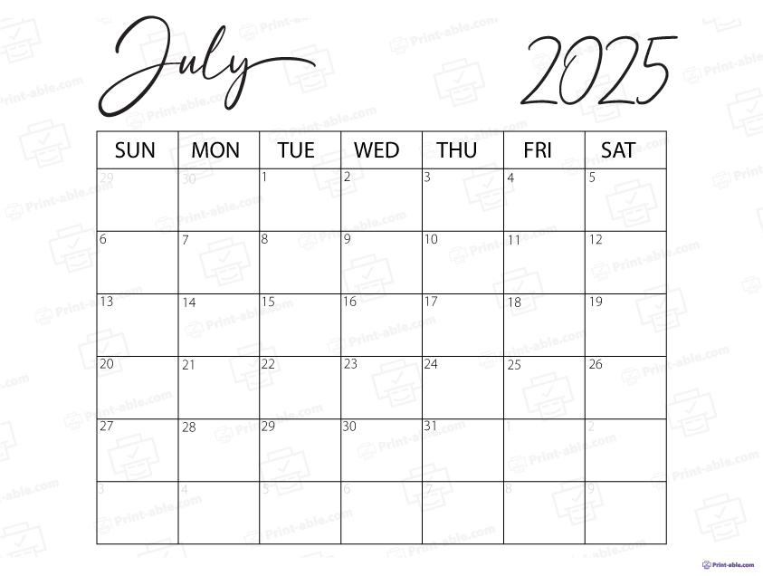 July 2025 Calendar Printable