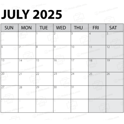 July 2025 Calendar Printable