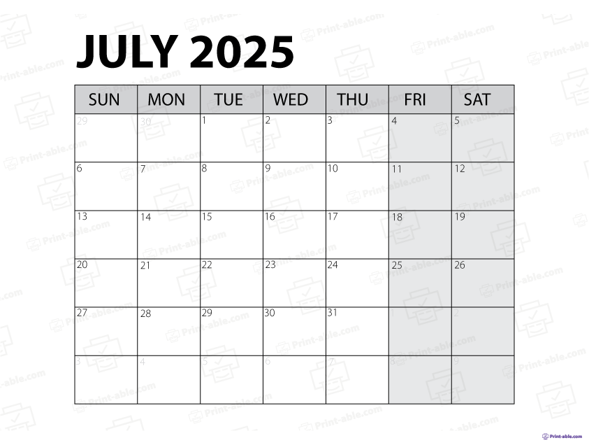 July 2025 Calendar Printable