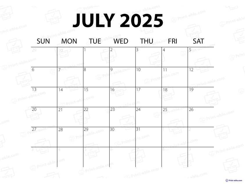 July 2025 Calendar Printable