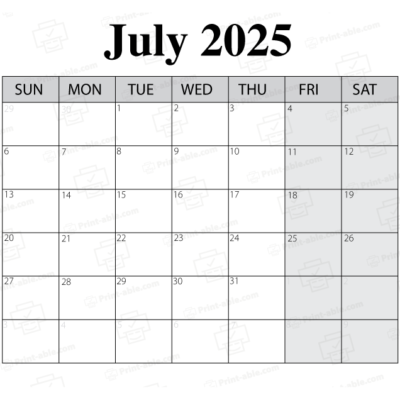 July 2025 Calendar Printable